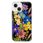 Apple iPhone 14 Plus Blue Yellow Vintage Spring Wild Flowers Floral Hybrid Protective Phone Case Cover