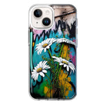 Apple iPhone 13 White Daisies Graffiti Wall Art Painting Hybrid Protective Phone Case Cover