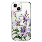 Apple iPhone 14 White Lavender Lily Purple Flowers Floral Hybrid Protective Phone Case Cover