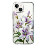 Apple iPhone 15 Plus White Lavender Lily Purple Flowers Floral Hybrid Protective Phone Case Cover