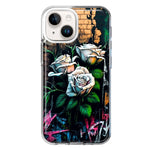Apple iPhone 13 Mini White Roses Graffiti Wall Art Painting Hybrid Protective Phone Case Cover