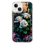 Apple iPhone 15 White Roses Graffiti Wall Art Painting Hybrid Protective Phone Case Cover