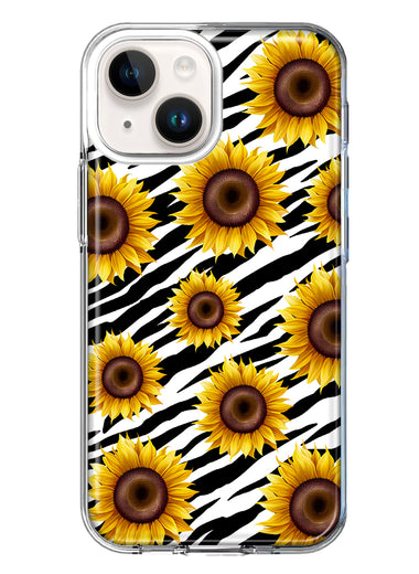 Apple iPhone 14 Plus White Zebra Sunflowers Polkadots Double Layer Phone Case Cover