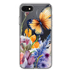 Apple iPhone SE 2nd 3rd Generation Spring Summer Flowers Butterfly Purple Blue Lilac Floral Hybrid Protective Phone Case Cover
