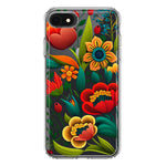 Apple iPhone SE 2nd 3rd Generation Colorful Red Orange Folk Style Floral Vibrant Spring Flowers Hybrid Protective Phone Case Cover