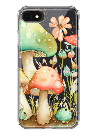 Apple iPhone SE 2nd 3rd Generation Fairytale Watercolor Mushrooms Pastel Spring Flowers Floral Hybrid Protective Phone Case Cover