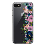 Apple iPhone SE 2nd 3rd Generation Navy Blue Summer Watercolor Floral Classic Purple Flowers Hybrid Protective Phone Case Cover