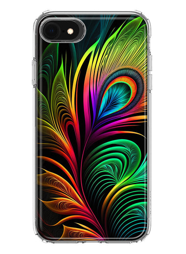 Apple iPhone 6/7/8/SE 2020/SE 3 2022 Neon Rainbow Glow Peacock Feather Hybrid Protective Phone Case Cover