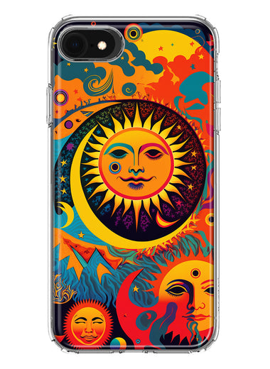 Apple iPhone 6/7/8/SE 2020/SE 3 2022 Neon Rainbow Psychedelic Indie Hippie Sun Moon Hybrid Protective Phone Case Cover