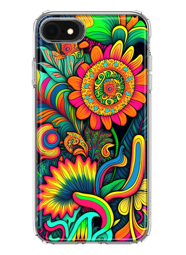 Apple iPhone 6/7/8/SE 2020/SE 3 2022 Neon Rainbow Psychedelic Indie Hippie Sunflowers Hybrid Protective Phone Case Cover