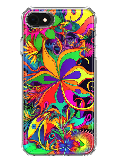 Apple iPhone 6/7/8/SE 2020/SE 3 2022 Neon Rainbow Psychedelic Hippie Wild Flowers Hybrid Protective Phone Case Cover