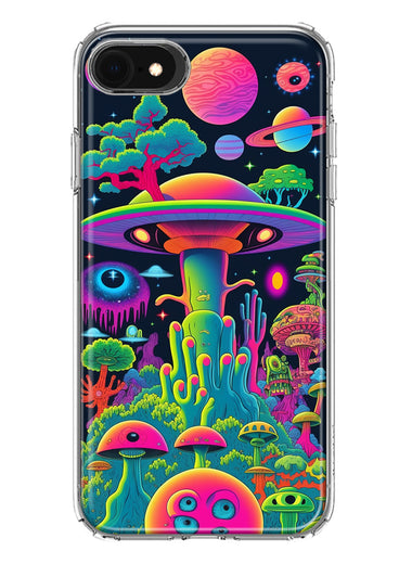 Apple iPhone 6/7/8/SE 2020/SE 3 2022 Neon Rainbow Psychedelic UFO Alien Planet Hybrid Protective Phone Case Cover