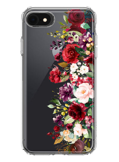Apple iPhone SE 2nd 3rd Generation Red Summer Watercolor Floral Bouquets Ruby Flowers Hybrid Protective Phone Case Cover