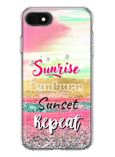 Apple iPhone SE 2nd 3rd Generation Summer Brush Strokes Sunrise Sunburn Sunset Repeat Hybrid Protective Phone Case Cover
