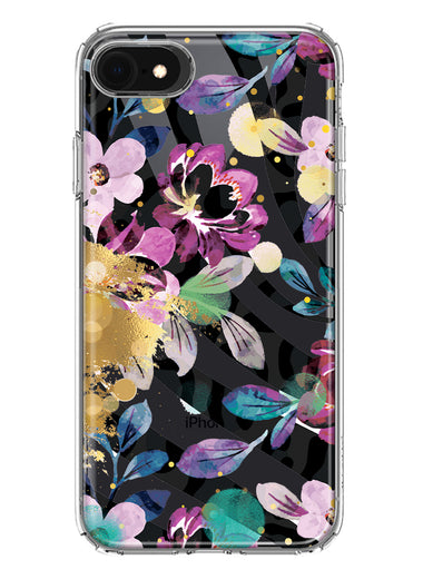 Apple iPhone SE 2nd 3rd Generation Zebra Stripes Tropical Flowers Purple Blue Summer Vibes Hybrid Protective Phone Case Cover