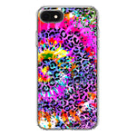 Apple iPhone SE 2nd 3rd Generation Vibrant Pink Purple Tie Dye Summer Leopard Swirl Rainbow Hybrid Protective Phone Case Cover