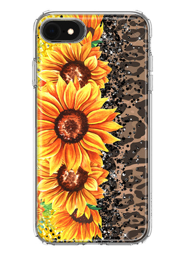 Apple iPhone SE 2nd 3rd Generation Yellow Summer Sunflowers Brown Leopard Honeycomb Hybrid Protective Phone Case Cover