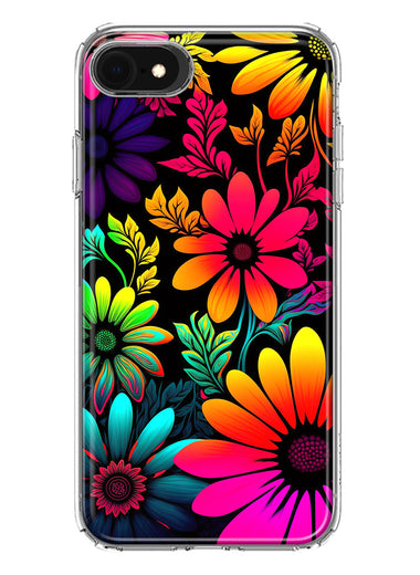 Apple iPhone 6/7/8/SE 2020/SE 3 2022 Neon Rainbow Glow Colorful Abstract Flowers Floral Hybrid Protective Phone Case Cover