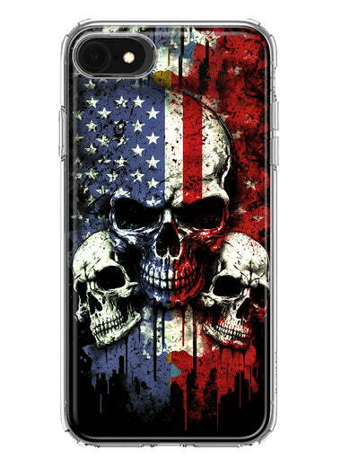 Apple iPhone 6/7/8/SE 2020/SE 3 2022 American USA Flag Skulls Blue Red Double Layer Phone Case Cover
