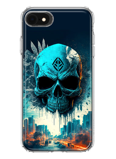 Apple iPhone 6/7/8/SE 2020/SE 3 2022 Blue Apocalypse Cyberpunk Skull Feather Double Layer Phone Case Cover