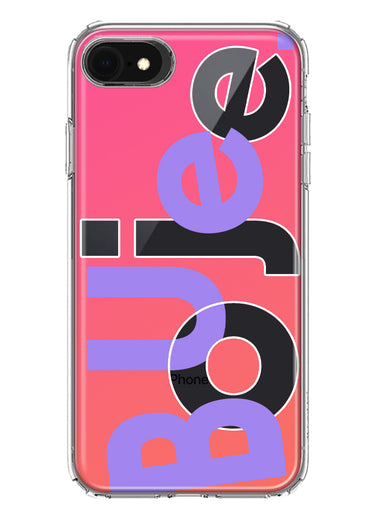 Apple iPhone SE 2nd 3rd Generation Pink Purple Clear Funny Text Quote Boujee Hybrid Protective Phone Case Cover