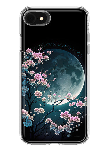 Apple iPhone SE 2nd 3rd Generation Kawaii Manga Pink Cherry Blossom Full Moon Hybrid Protective Phone Case Cover