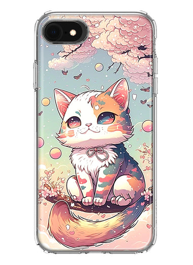 Apple iPhone SE 2nd 3rd Generation Kawaii Manga Pink Cherry Blossom Cute Cat Hybrid Protective Phone Case Cover