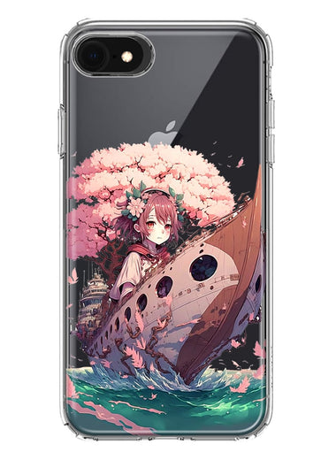 Apple iPhone SE 2nd 3rd Generation Kawaii Manga Pink Cherry Blossom Japanese Girl Boat Hybrid Protective Phone Case Cover