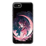 Apple iPhone 6/7/8/SE 2020/SE 3 2022 Kawaii Manga Pink Cherry Blossom Dreaming Moon Girl Hybrid Protective Phone Case Cover