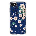 Apple iPhone SE 2nd 3rd Generation Kawaii Japanese Pink Cherry Blossom Navy Blue Hybrid Protective Phone Case Cover