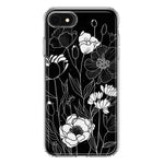 Apple iPhone 6/7/8/SE 2020/SE 3 2022 Line Drawing Art White Floral Flowers Hybrid Protective Phone Case Cover