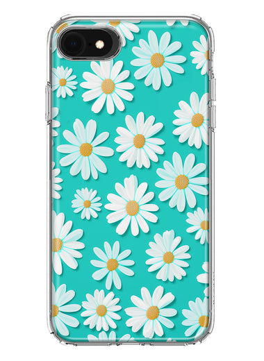 Apple iPhone 6/7/8/SE 2020/SE 3 2022 Turquoise Teal White Daisies Cute Daisy Polka Dots Double Layer Phone Case Cover
