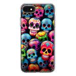 Apple iPhone SE 2nd 3rd Generation Halloween Spooky Colorful Day of the Dead Skulls Hybrid Protective Phone Case Cover