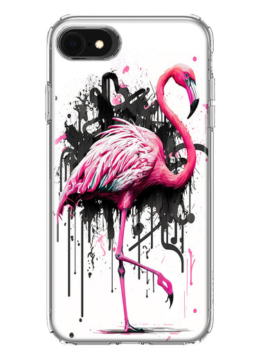 Apple iPhone SE 2nd 3rd Generation Pink Flamingo Painting Graffiti Hybrid Protective Phone Case Cover