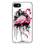 Apple iPhone SE 2nd 3rd Generation Pink Flamingo Painting Graffiti Hybrid Protective Phone Case Cover