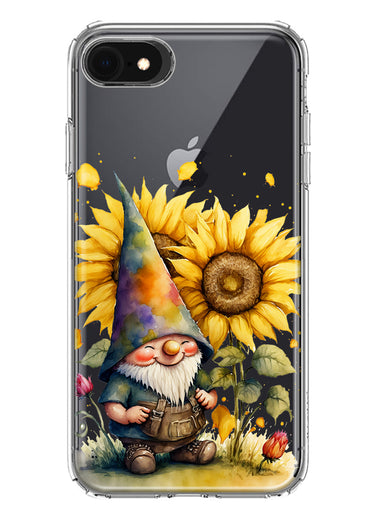 Apple iPhone SE 2nd 3rd Generation Cute Gnome Sunflowers Clear Hybrid Protective Phone Case Cover