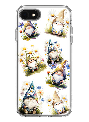 Apple iPhone SE 2nd 3rd Generation Cute White Blue Daisies Gnomes Hybrid Protective Phone Case Cover