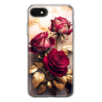Apple iPhone 6/7/8/SE 2020/SE 3 2022 Romantic Elegant Gold Marble Red Roses Double Layer Phone Case Cover