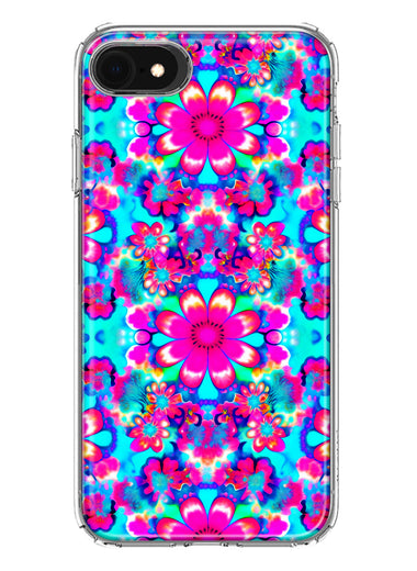 Apple iPhone 6/7/8/SE 2020/SE 3 2022 Pink Blue Vintage Hippie Tie Dye Flowers Hybrid Protective Phone Case Cover