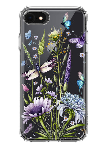 Apple iPhone SE 2nd 3rd Generation Lavender Dragonfly Butterflies Spring Flowers Hybrid Protective Phone Case Cover