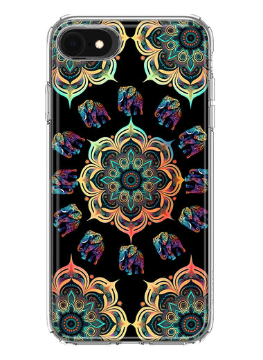 Apple iPhone SE 2nd 3rd Generation Mandala Geometry Abstract Elephant Pattern Hybrid Protective Phone Case Cover
