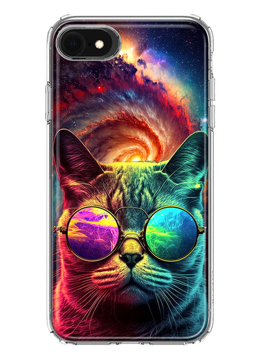 Apple iPhone 6/7/8/SE 2020/SE 3 2022 Neon Rainbow Galaxy Cat Hybrid Protective Phone Case Cover