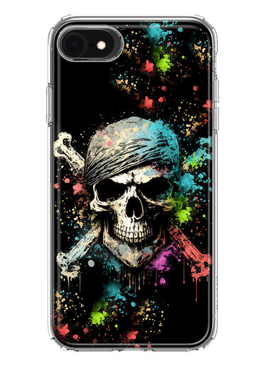 Apple iPhone SE 2nd 3rd Generation Fantasy Paint Splash Pirate Skull Hybrid Protective Phone Case Cover