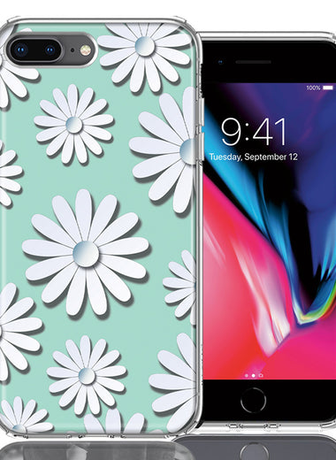 Apple iPhone 7/8 Plus White Teal Daisies Design Double Layer Phone Case Cover