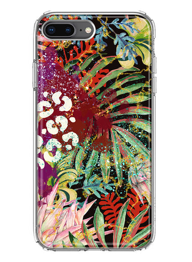 Apple iPhone 8 Plus Leopard Tropical Flowers Vacation Dreams Hibiscus Floral Hybrid Protective Phone Case Cover