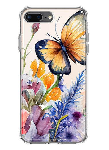 Apple iPhone 8 Plus Spring Summer Flowers Butterfly Purple Blue Lilac Floral Hybrid Protective Phone Case Cover