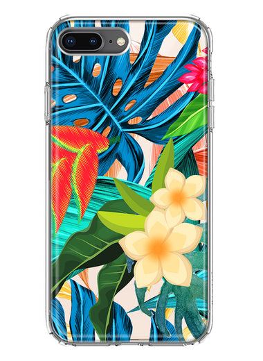Apple iPhone 8 Plus Blue Monstera Pothos Tropical Floral Summer Flowers Hybrid Protective Phone Case Cover