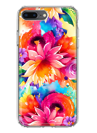 Apple iPhone 8 Plus Watercolor Paint Summer Rainbow Flowers Bouquet Bloom Floral Hybrid Protective Phone Case Cover