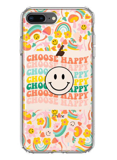 Apple iPhone 8 Plus Choose Happy Smiley Face Retro Vintage Groovy 70s Style Hybrid Protective Phone Case Cover