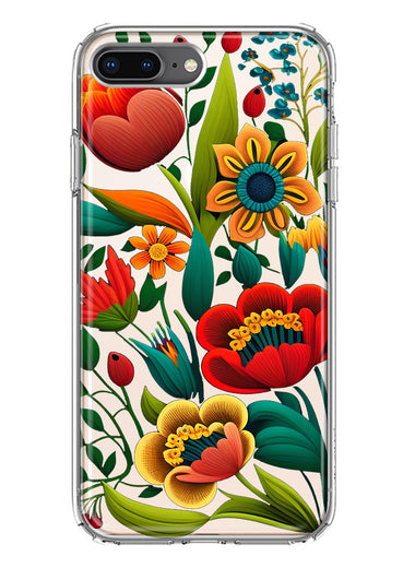 Apple iPhone 8 Plus Colorful Red Orange Folk Style Floral Vibrant Spring Flowers Hybrid Protective Phone Case Cover